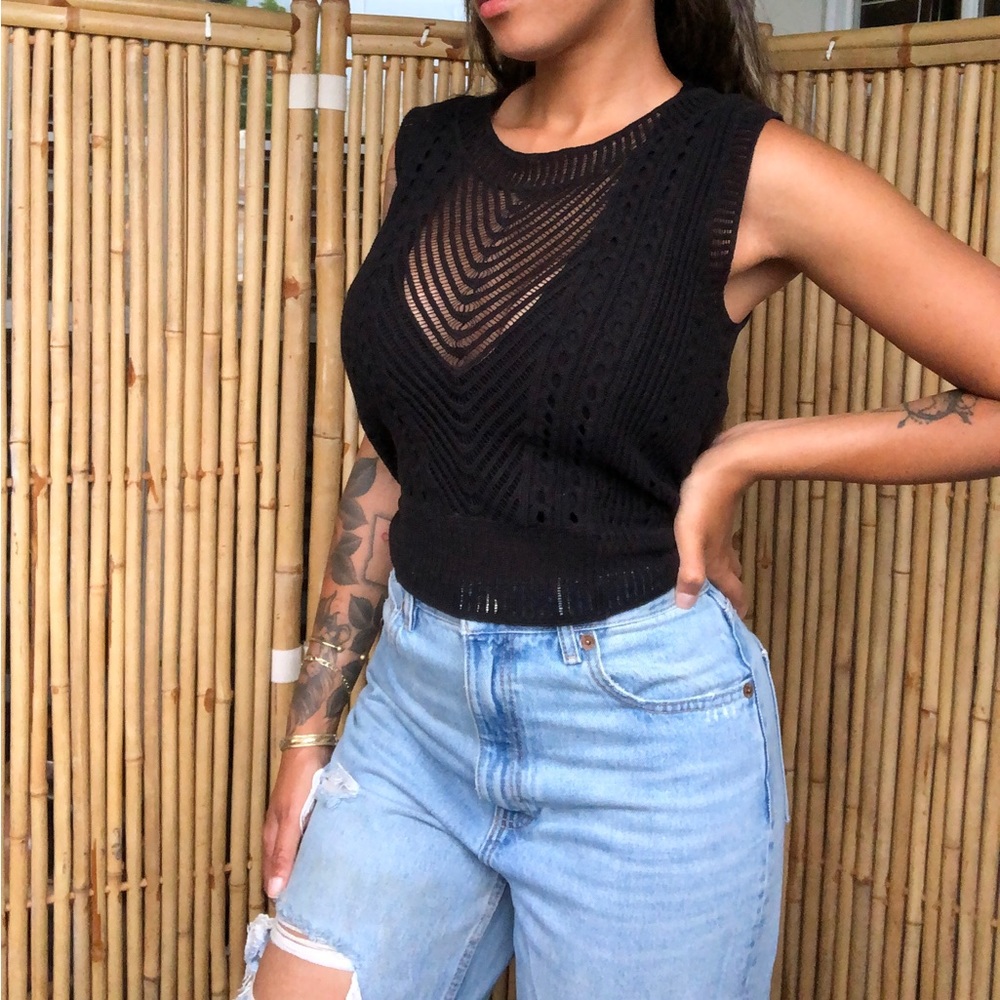 MANGO Black crochet top, size S